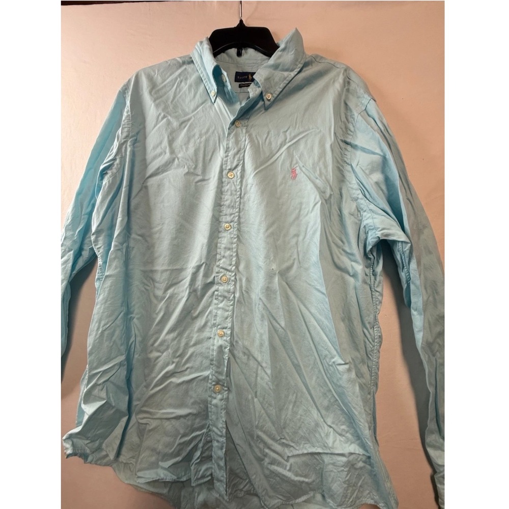 Polo Ralph Lauren Mens XL Blue Featherweight Twill Button Down Shirt Pink Pony